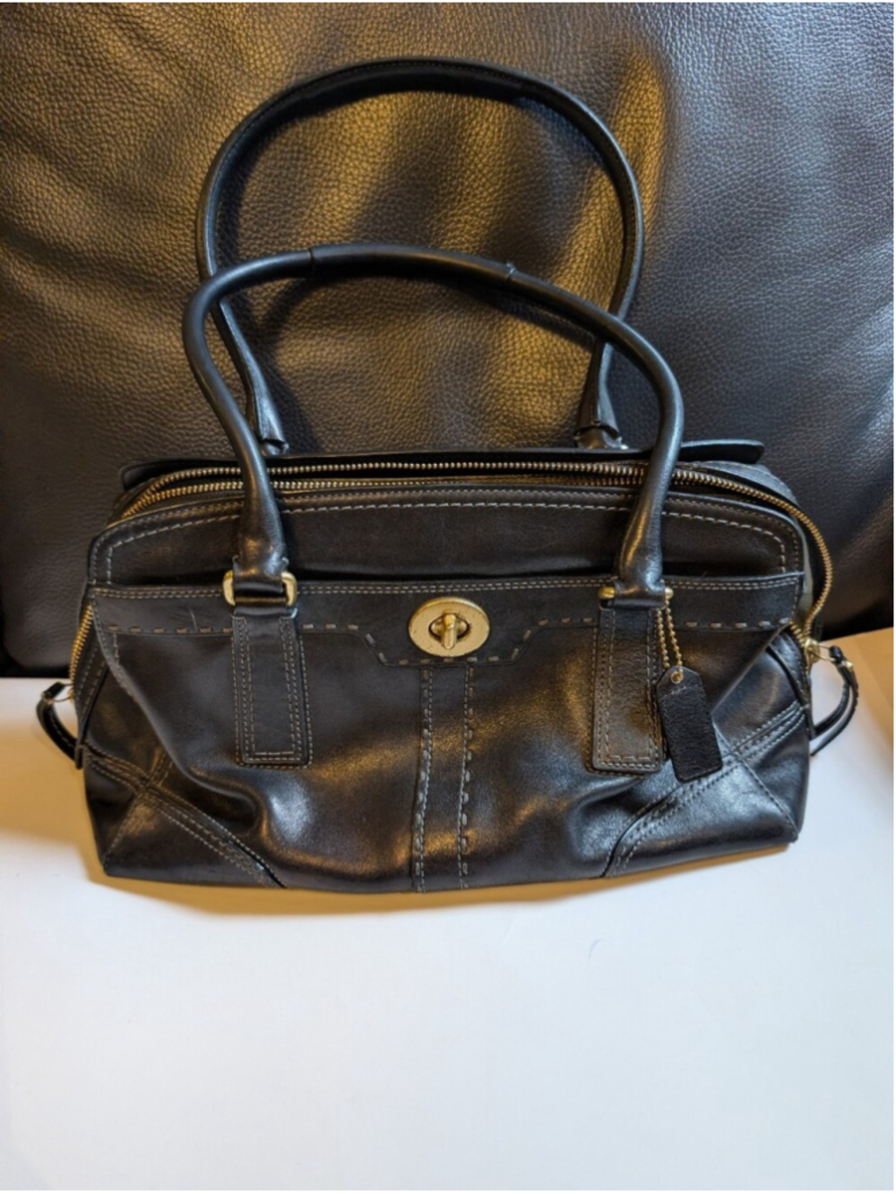 Vintage COACH Hamptons Black Leather Satchel Carryall Bag 11540 w/ Dust Bag Y2K